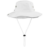 Wide Brim Hiking Fishing Safari Boonie Bucket Hats 100% Cotton UV Sun Protection For Men Women Outdoor Activities S/M White