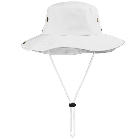 Wide Brim Hiking Fishing Safari Boonie Bucket Hats 100% Cotton UV Sun Protection For Men Women Outdoor Activities S/M White