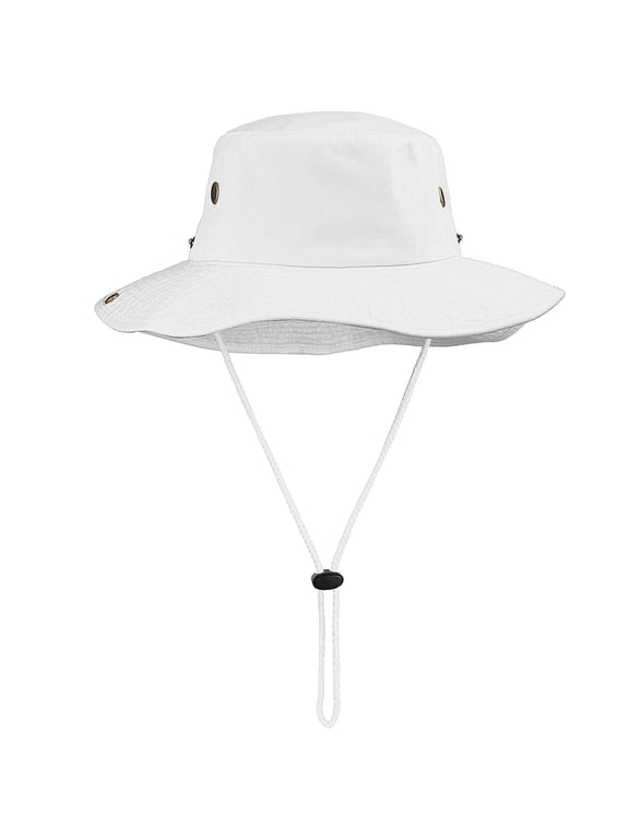Wide Brim Hiking Fishing Safari Boonie Bucket Hats 100% Cotton UV Sun Protection For Men Women Outdoor Activities S/M White