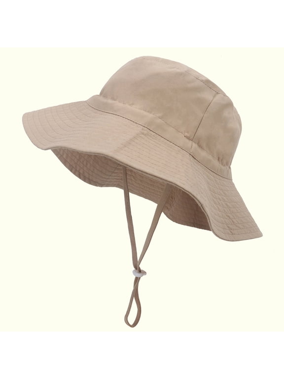 Wide Brim Hiking Fishing Safari Boonie Bucket Hats,Toddler Baby Summer Sun Protection Fashion Solid Color Sun-hat Cute Sunscreen Hat Cap,100% Cotton UV Sun(Khaki 9-24 Months)from ANMUYUM