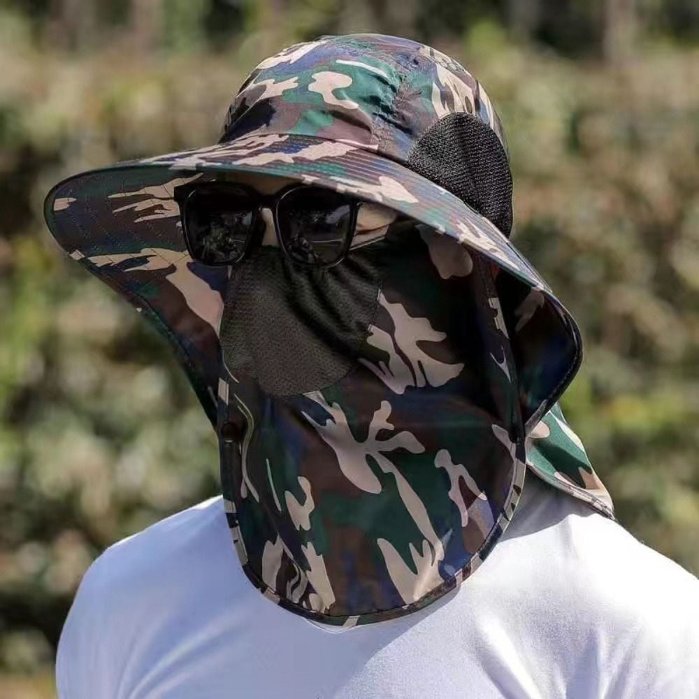 Wide Brim Hiking Sun Protection Full Face Cover With Mask Sun Cap