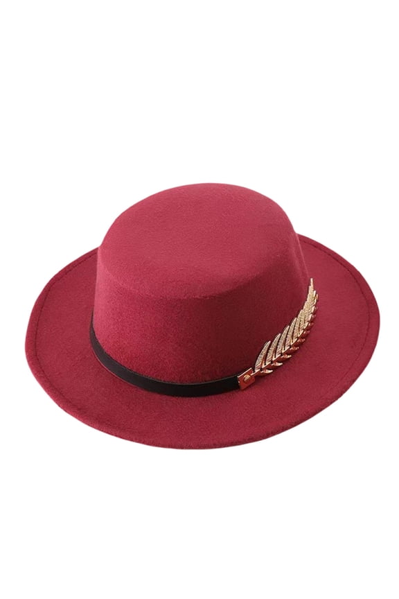 Wide Brim Jazz Cap,Ribbon Decor Flat Top Hat,Autumn Winter Warm Hat,Soft Thickened Windproof Design Daily Outdoor Gathering Leisure Elegant Retro Stylish Cold Proof Headwear,Wine