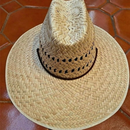 Kc Wide Brim Natural Straw Hat with Adjustable Chin Strap, Handmade in Mexico