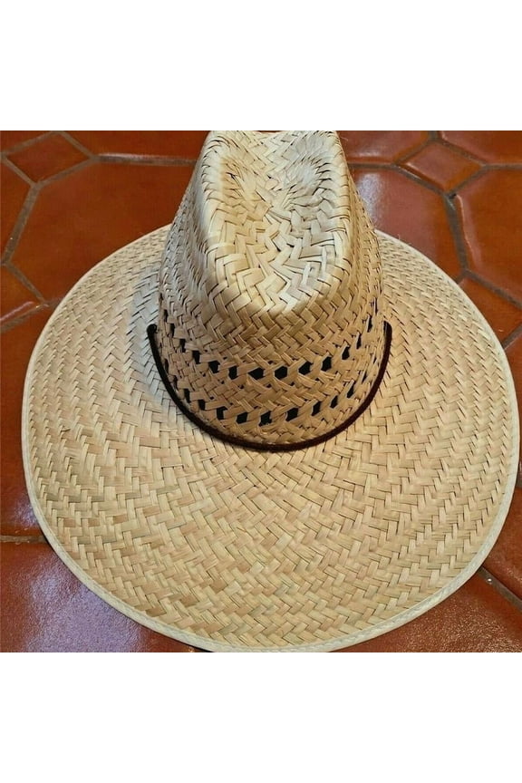 Wide Brim Natural Straw Hat with Adjustable Chin Strap, Handmade in Mexico