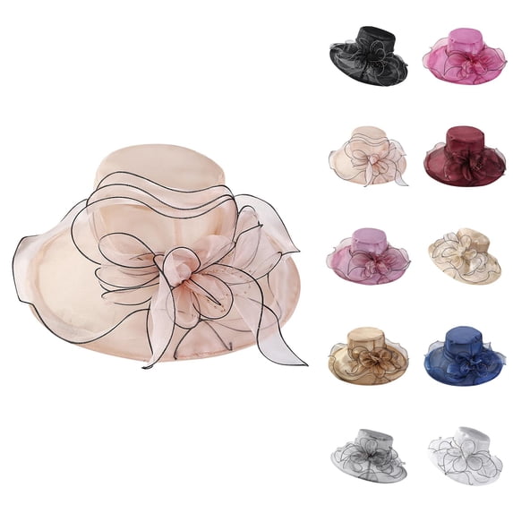 Wide Brim Organza Hat Dress Hat for Women Tea Party Derby Noble Wedding Cap