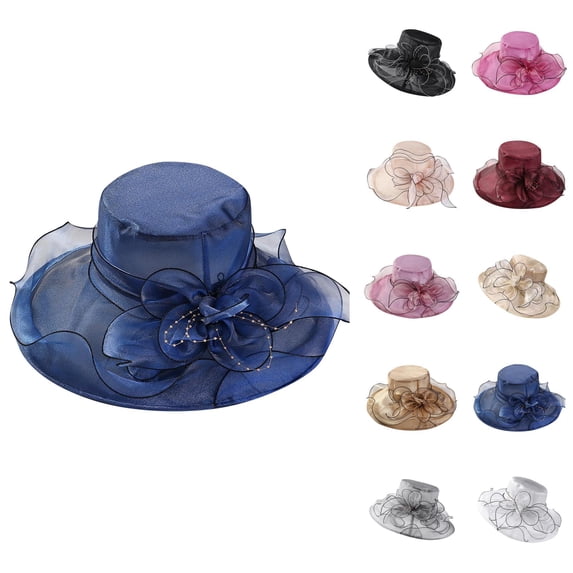 Wide Brim Organza Hat Dress Hat for Women Tea Party Derby Noble Wedding Cap