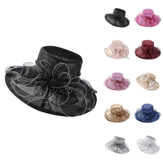 Wide Brim Organza Hat Dress Hat for Women Tea Party Derby Noble Wedding Cap