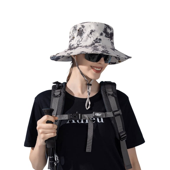 Wide Brim Outdoor Sun Hat with Adjustable Chin Strap for Hiking Camping Travel Beach - Beige