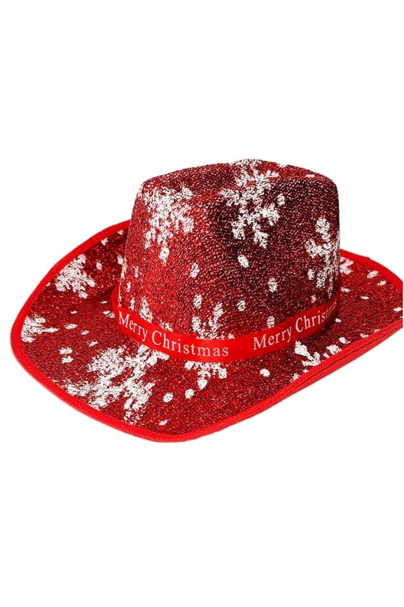 Wide Brim Sequins Cowboy Hat for Christmas Flat Top Hat Festival Holiday Party Hat Dress Up Costume Panama Hat