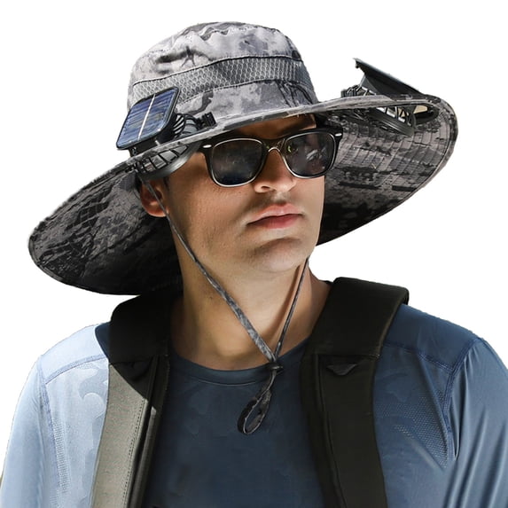 Wide Brim Solar Fan Hat with 2 Solar Fan, Fan Built in Hat with Fans Solar Power, Solar Powered Fan Hat for Outdoor Fishing Travel, USB Rechargeable Fan Hat, 2 Charging Mode Outdoor Summer Sun Hat