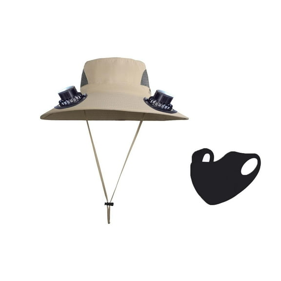 Wide Brim Solar Fan Hat,Fishing Hat with 2 Solar Fan,3 Speed Solar Powered Fan Hat,Outdoor Sun Hats,Fishing & Beach Hat for Men Women Hat with Fan Built in,Waterproof Outdoor Hat Inclued a Mask
