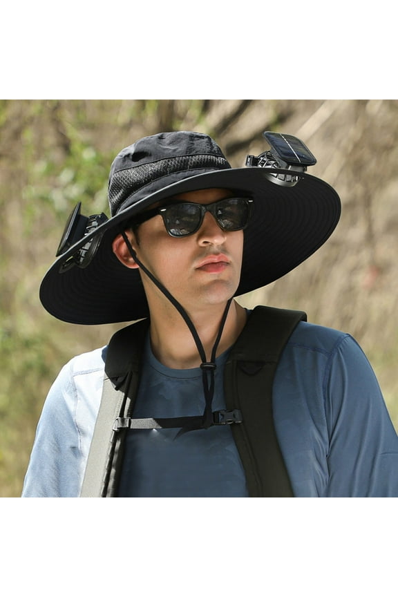 2025 New Solar Powered Fan Hat with 2 Removable Fans Wide Brim Sun Hat for Outdoor Fishing, Hiking Gardening, USB Solar Charging A-C