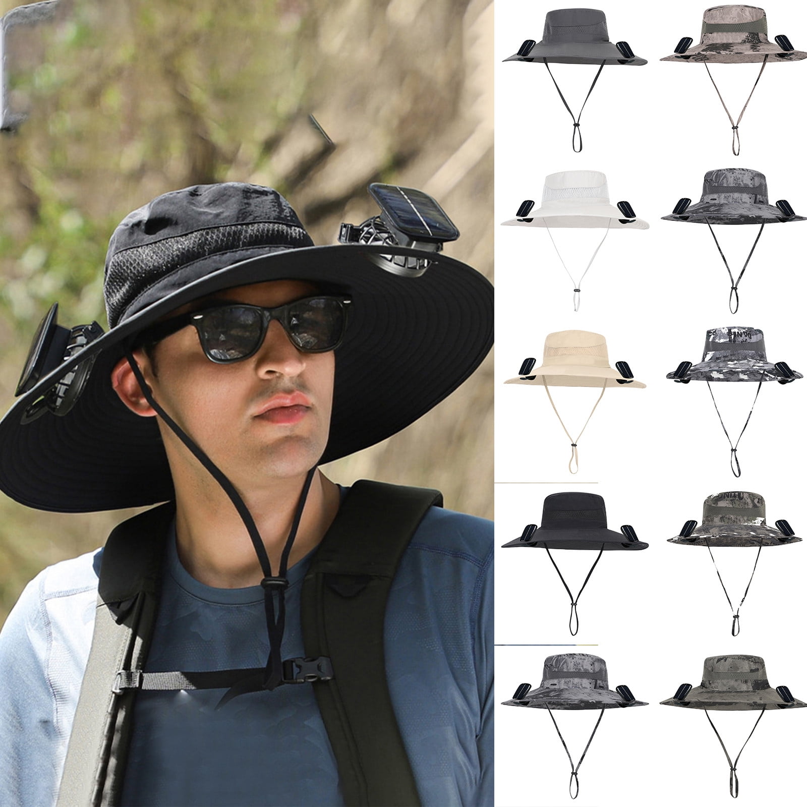 Wide Brim Solar Fan Hat, Hat with Fans Solar Power for Men Women, Solar ...