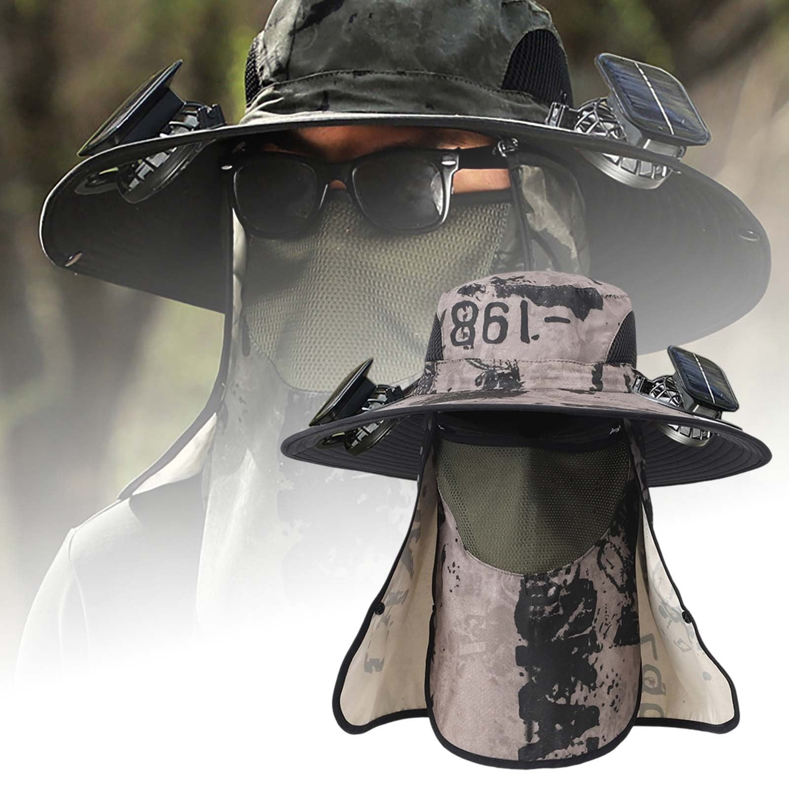 Solar Fan Hat with 2 Fans Wide Brim Outdoor USB Charging Fishing Hat Neck Flap Solar Fan Hat With Neck Flap USB Rechargeable UV Dual  main image 2