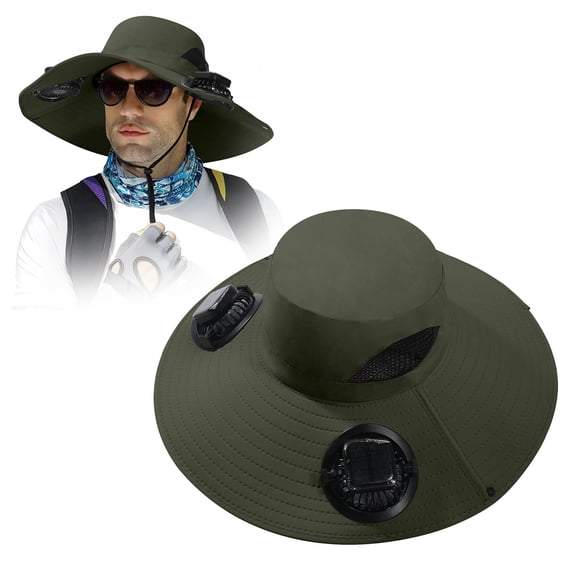 Solar Powered Fan Hat with Wide Brim - UPF 50+ Outdoor Fishing Hat with Built-in Dual Fans, Solar & USB Charging Sun Hat for Men Women, Beach & Summer Activities