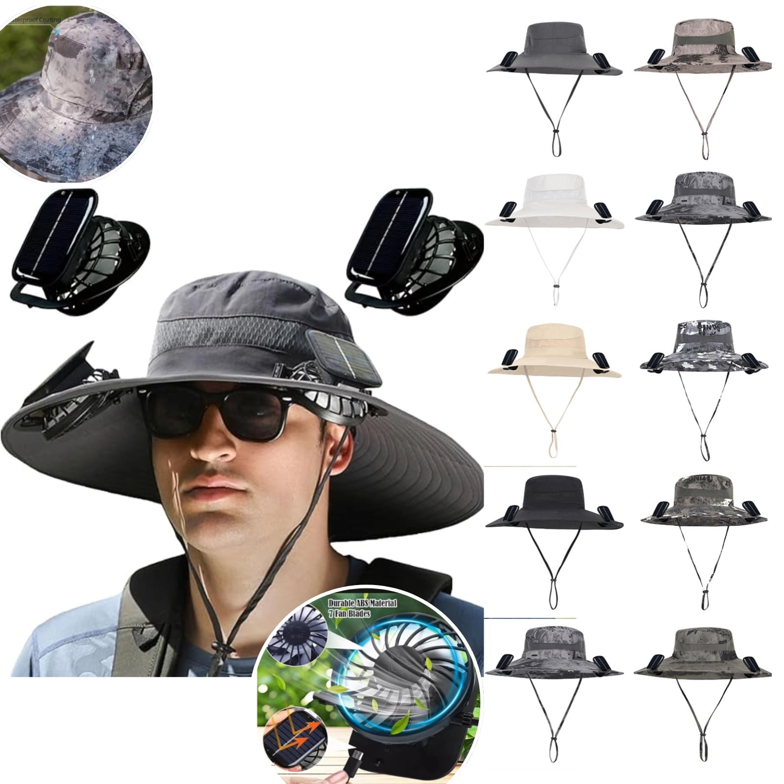 Sunsanly Solar Fan Hat Wide Brim UV Protection Cooling Fan Fishing Hat USB Rechargeable Foldable Men Women Outdoor Fisherman Hiking Sun Hat