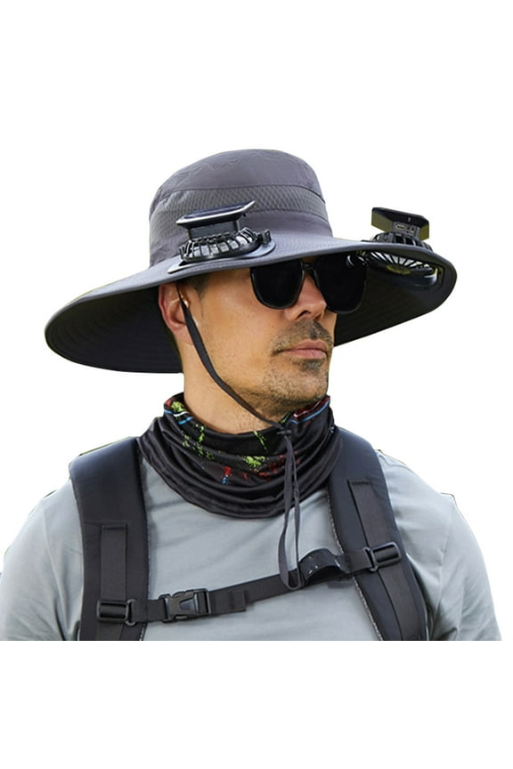 Wide Brim Solar Fan Hat for Men Outdoor Cooling Fishing Hats UV Protection Sun Hat for Hiking, Beach, Gardening & Summer