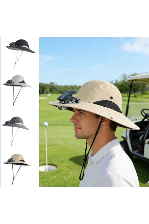 Wide Brim Solar Fan Hat for Men Women Beach Fishing Hat with Adjustable Drawstring USB Solar Charging Cooling Sun Hat by PALIFEUR