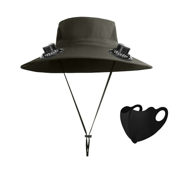 Wide Brim Solar Fan Outdoor Fishing Hat, 2 Solar Fan Hats for Men, USB & Solar Powered Fan Hat, Sombrero para el Sol Hombre, Sombrero con Ventilador Solar, Fan Hat Solar Powered(with Ice silk cover)