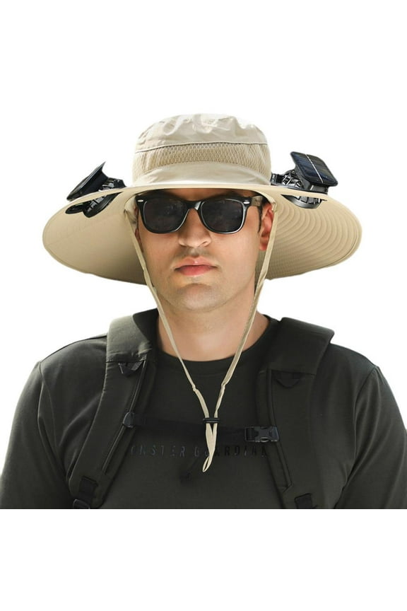 Wide Brim Solar Fan Outdoor Fishing Hat, Men Sun Hat with 2 Solar Fan Fishing Hats, Solar Fan Hat Upf50+ K6I6