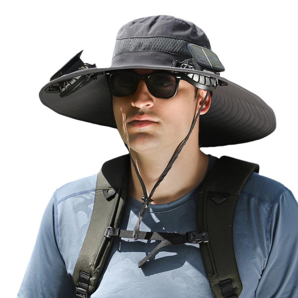 Wide brim solar fan outdoor fishing hat mens sun hat with 2 solar fan