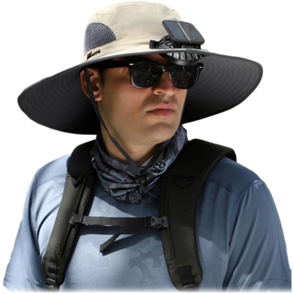 Wide Brim Solar Fan Outdoor Fishing Hat-Solar & USB Charging, Garden Beach Fisherman Sun Hat