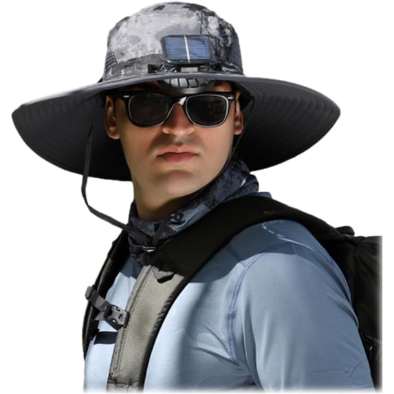 Wide Brim Solar Fan Outdoor Fishing Hat-Solar & USB Charging, Garden Beach Fisherman Sun Hat
