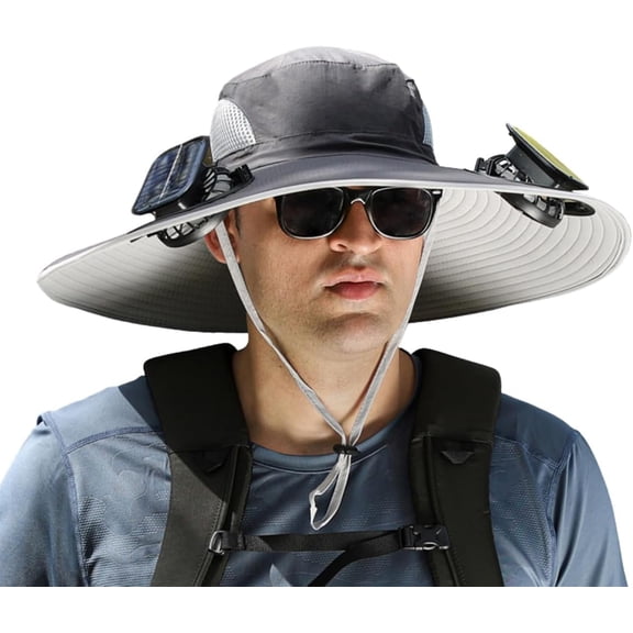 Wide Brim Solar Fan Outdoor Fishing Hat-Solar & USB Charging UPF50  Outdoor Sun Hat with 2 Solar Fan for Work, Camping