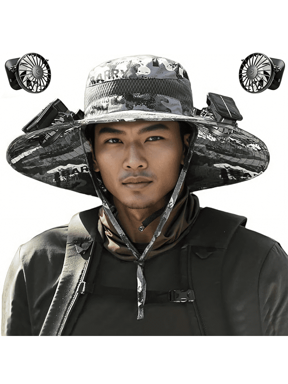 Solar Fan Hat, Wide Brim UPF 50+ Sun Hat, Solar & Usb Charging for Fishing Hiking Outdoor Activities