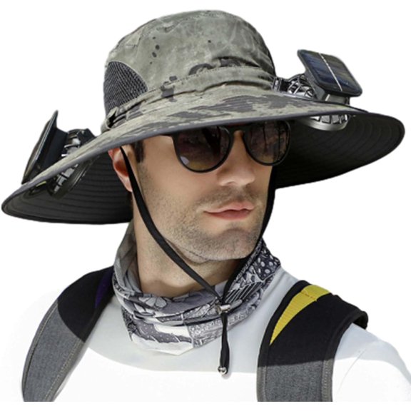Wide Brim Solar Powered Fan Hat, Hat with Fans Solar Power, Built-in Dual Fans with Solar & USB Charging