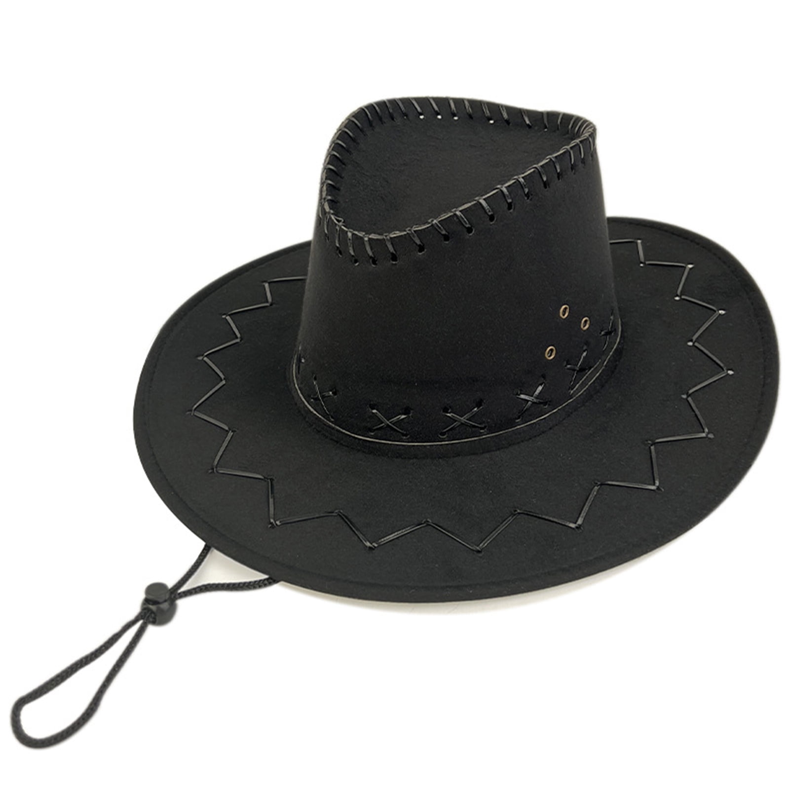 Wide Brim Solid Color Western Cowboy Hat - Windproof Rope - Fine Sewing ...