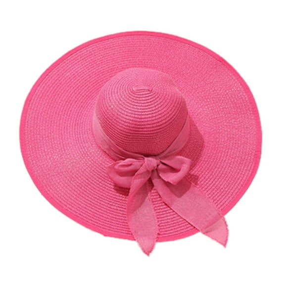 Wide Brim Straw Beach Hat Women's Wide Brim Straw Beach Hat - Upf Sun Protection Orange Fisherman Hat for Vacation & Outdoor, Hot Pink One Size