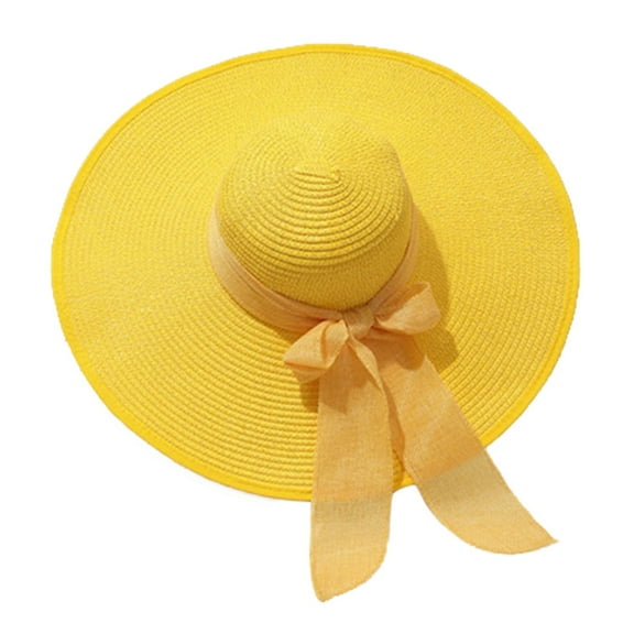 Wide Brim Straw Beach Hat Women's Wide Brim Straw Beach Hat - Upf Sun Protection Orange Fisherman Hat for Vacation & Outdoor, Yellow One Size