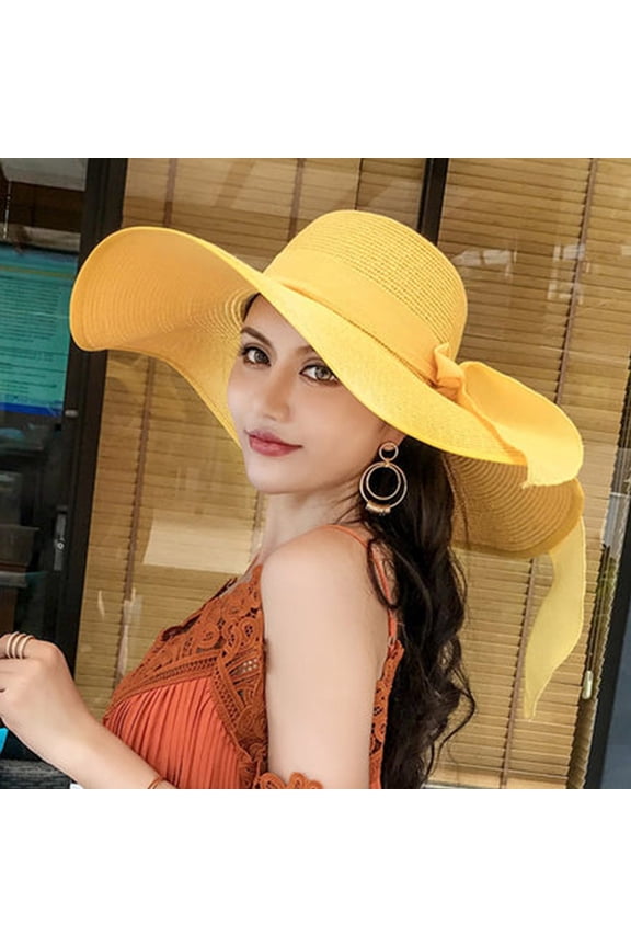 Wide Brim Straw Fedora Hat for Women Straw Hats Visor Vacation Beach Cap Summer French Retro Topper,One Size