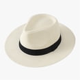 thumbnail image 1 of Wide Brim Straw Fedora Sun Hat Breathable Summer Panama Hat Lightweight Uv Protection Beach Hat For Travel Fishing Gardening(White2-58Cm), 1 of 1
