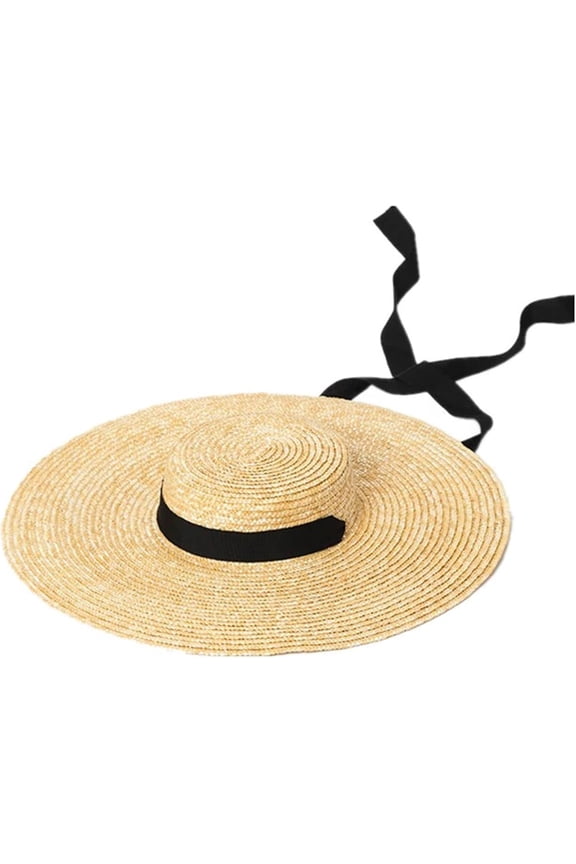 Wide Brim Straw Hat Women: Womens Straw Hat, Flat Top Sun Hat with Adjustable Chin Strap, for Beach Garden Party