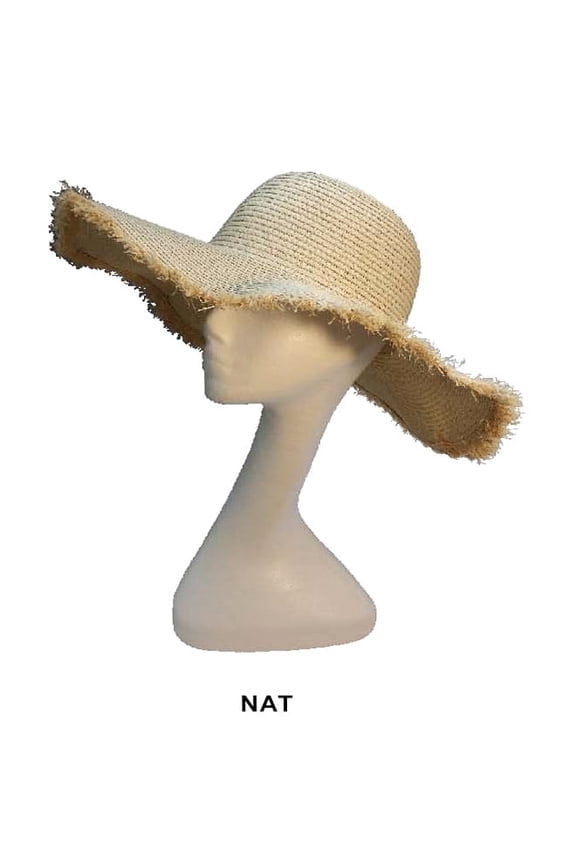 Wide Brim Straw Hat with Braided Straw Trim - Natural - HT-6044NAT