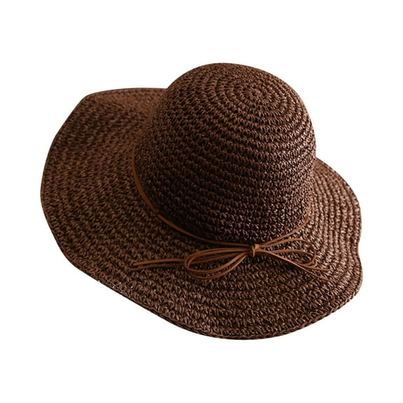 Wide Brim Straw Sun Hat for Women, Foldable Beach Hat with Bow, UV Protection Summer Outdoor Travel Cap
