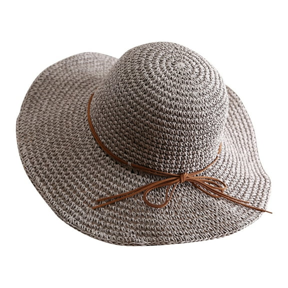 Wide Brim Straw Sun Hat for Women, Foldable Beach Hat with Bow, UV Protection Summer Outdoor Travel Cap