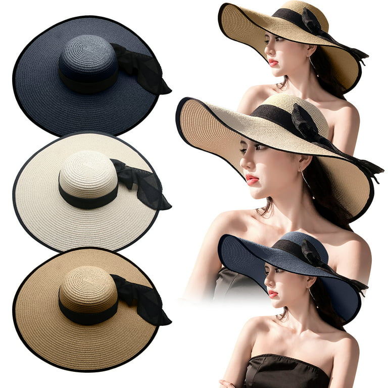Wide Brim Straw Sun Hat for Women UPF50+ Big Floppy Hat, Foldable Roll-up  Summer Cap for Beach Travel Outdoor Activities