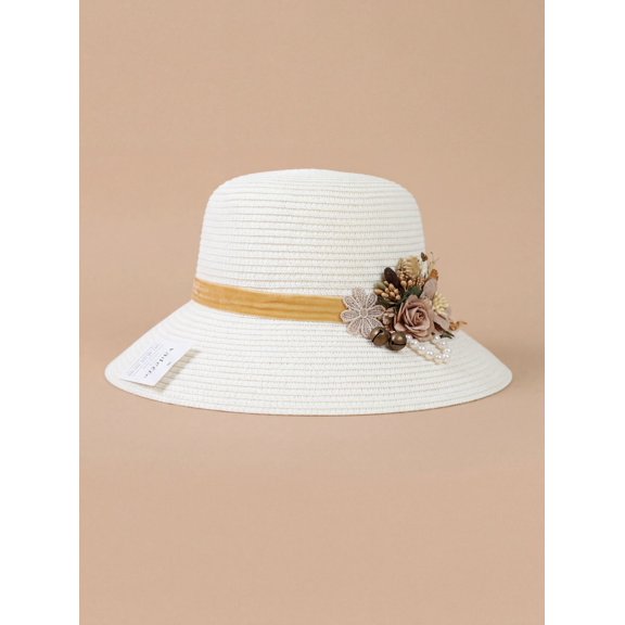 Wide Brim Straw Sun Hat for Women, Vintage Floral Ribbon Beach Hat, Elegant Summer Fedora, Garden Party Hat, Boho Chic Straw Hat Accessory