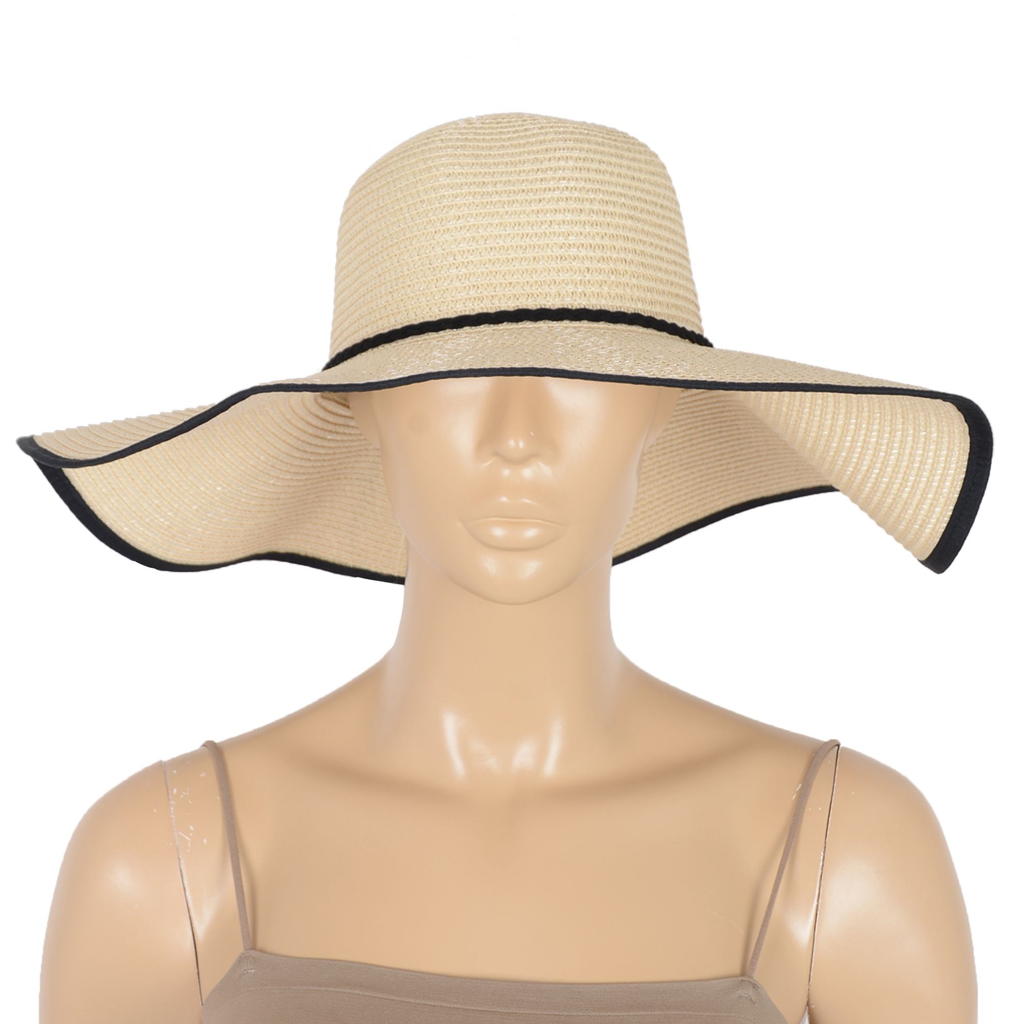Wide Brim Straw Sun Hat with Braided Cord Detail Lightweight Packable Design for Beach Outdoor Protection - Beige