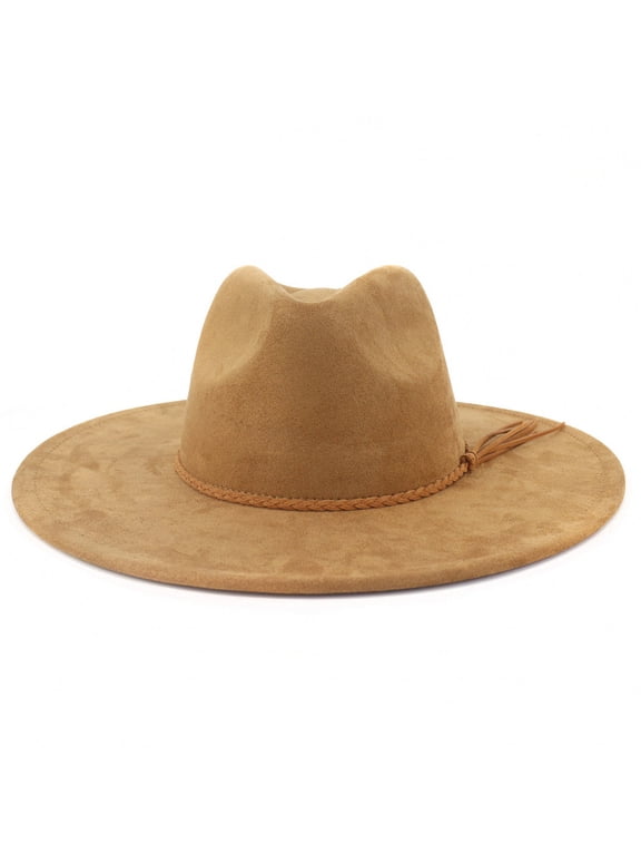 Wide Brim Suede Fedora Hats Unisex Classic Panama Hat Solid Retro Fedora