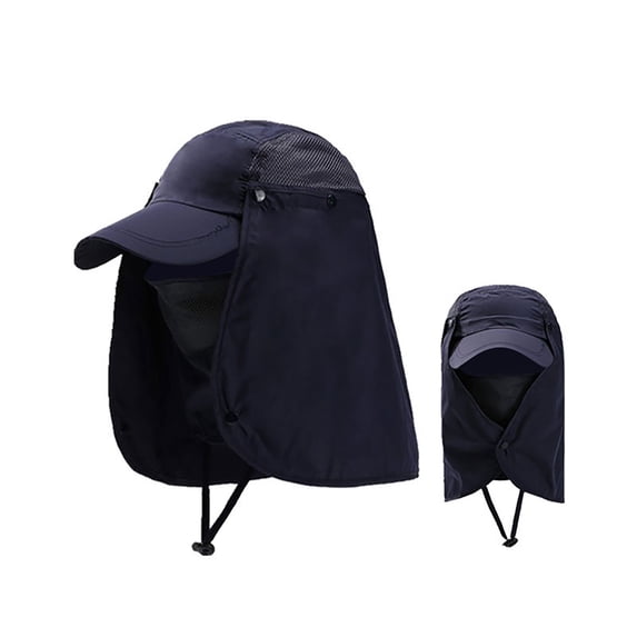 Wide Brim Sun Hat for Men and Women - Outdoor Summer Hat with Neck Flap and Face Cover for Fishing, Hiking, Beach, and Gardening - Summer Sun Shade Accessories, Navy-D, 14.96"