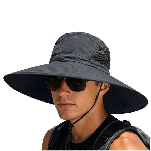 Wide Brim Sun Hat for Men & Women, UPF 50+ UV Protection, Breathable Mesh Windproof Chin Strap Foldable Outdoor Hat, Fishing Hiking Hat for Camping Mountain Travel Black Free Size