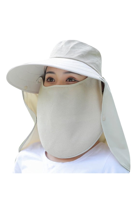 Wide Brim Sun Hat Multifunctional UPF 50 Protection Bucket Fishing Hat Cap Waterproof Breatha Face Neck Flap Cover Folding Sun Hat Khaki
