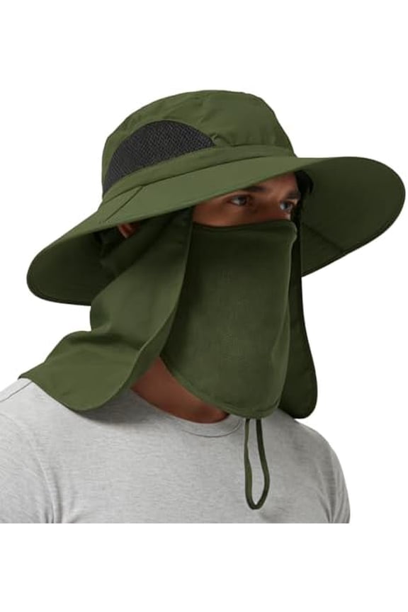 Wide Brim Sun Hat, UPF 50+ UV Protection Waterproof Packable Bucket Hat for Men & Women, Fishing Hiking Beach Garden One Size,07 Army Green (Full Coverage)