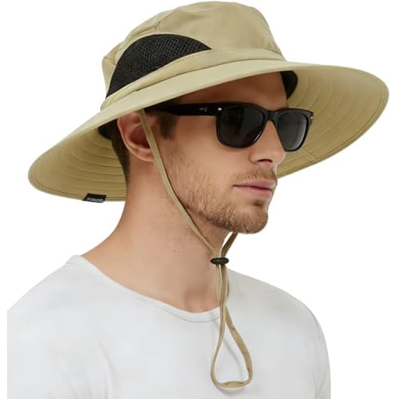 Wide Brim Sun Hat, UPF 50+ UV Protection Waterproof Packable Bucket Hat for Men & Women, Fishing Hiking Beach Garden One Size,01 Khaki