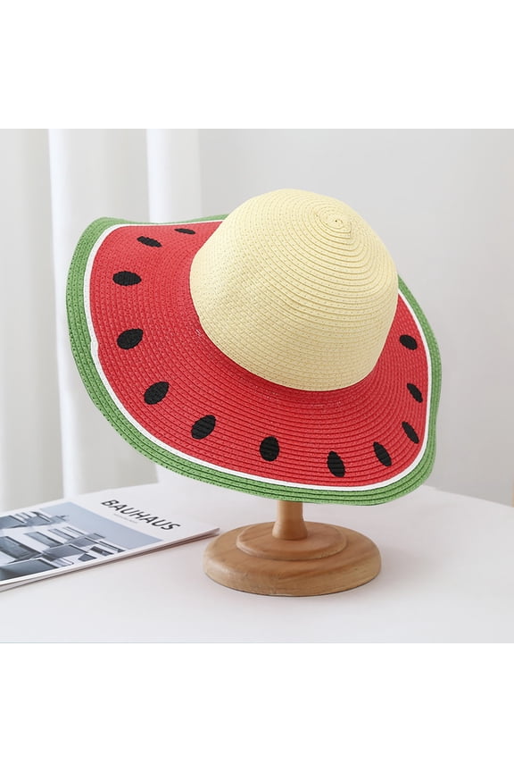 Wide Brim Sun Hat,Watermelon Pattern Sunshade Beach Hat Foldable Fisherman Caps for Infants Toddler Girls Outdoor Activities