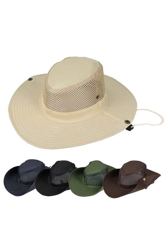 Wide Brim Sun Hat for Men Outdoor Bucket Hat Breathable Cowboy Boonie Cap for Fishing Hiking with Mesh Crown Green One Size